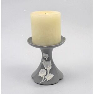 Vintage Gray Beacon Hill Jasperware Pillar Candleholder With White Calla Lilies